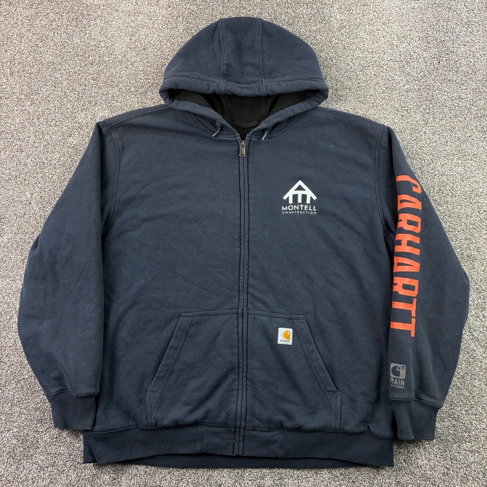 Carhartt Rain Defender Hoodie Mens XL Blue Heavyweight Fleece Jacket 100632-201